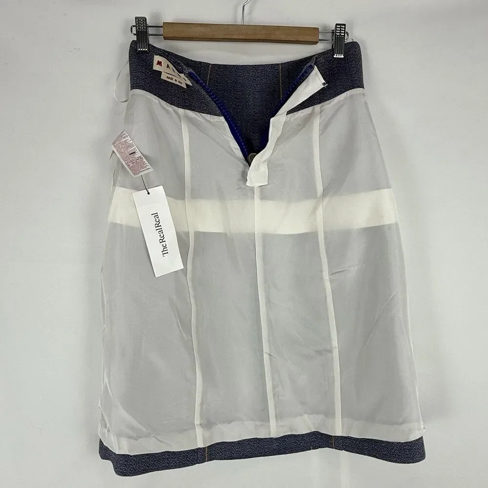Marni Made in Italy Blue A-Line Skirt Size 36, USA 0 Contrast Stitch Zip Back